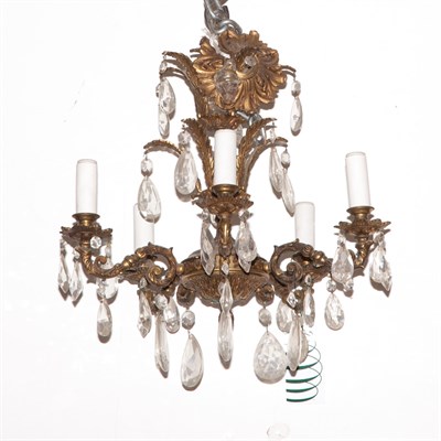 Lot 313 - French Style Gilt-Metal and Glass Five-Light...