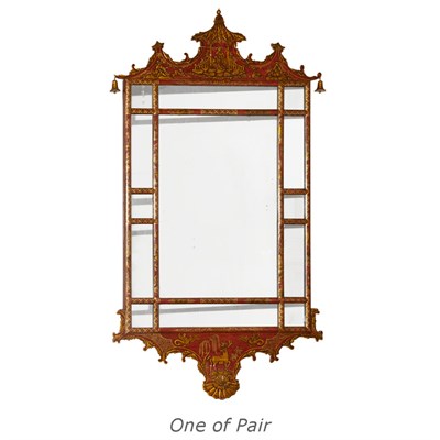 Lot 352 - Pair of Red Painted Chinoiserie Decorated...