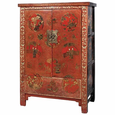 Lot 214 - Chinese Red and Black Lacquered and Painted...