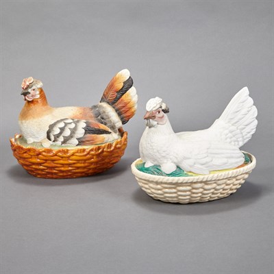 Lot 210 - Two Painted Porcelain Nesting Hen Tureens...