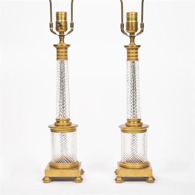 Lot 471 - Pair of Empire Style Gilt-Metal and Cut Glass...
