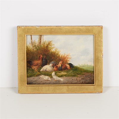 Lot 73 - Eugene Remy Maes Belgian, 1849-1931 Chickens...