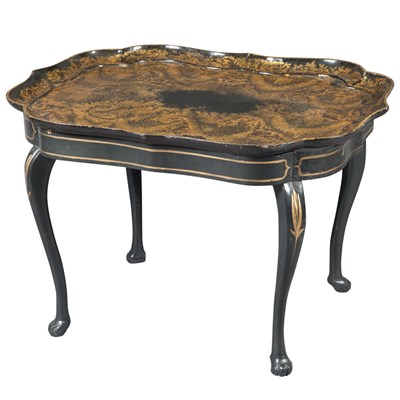 Lot 383 - Victorian Black and Gilt Decorated Papier...