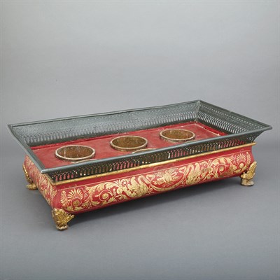 Lot 376 - Empire Red Painted and Parcel Gilt Tole and...