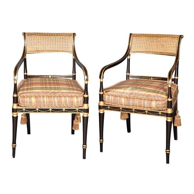 Lot 206 - Set of Eight Regency Black Painted and Parcel...