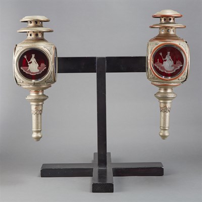 Lot 314 - Pair of Carriage Lights on Stand Height 19...