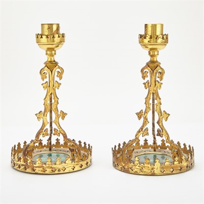 Lot 262 - Pair of Gothic Style Gilt-Metal and Malachite...