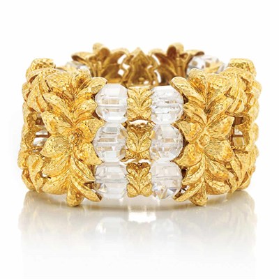 Lot 343 - Hammered Gold and Rock Crystal Cuff Bracelet, David Webb