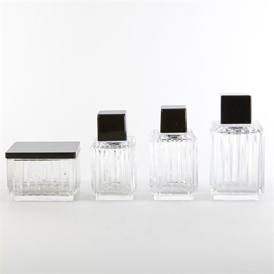 Lot 437 - Art Deco Style Glass Toiletry Set Comprising a...