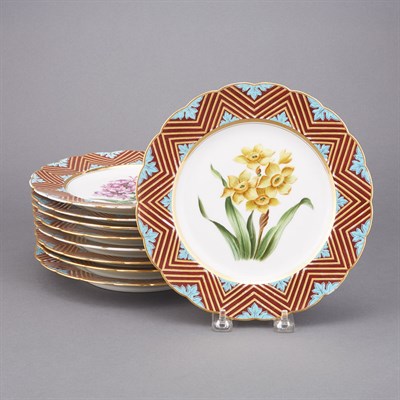 Lot 433 - Set of Nine Floral Decorated Porcelain Dessert...
