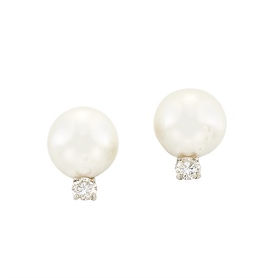 Lot 318 - Pair of White Gold, South Sea Cultured Pearl and Diamond Earclips