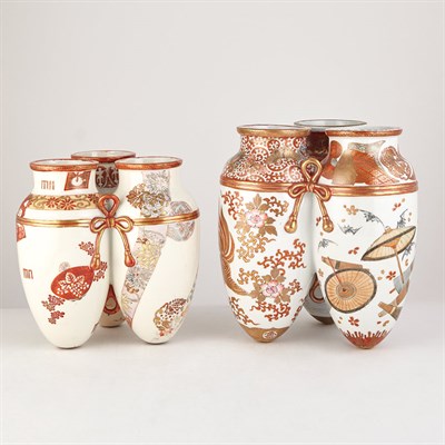 Lot 137 - Two Japanese Gilt Decorated Porcelain Triple...