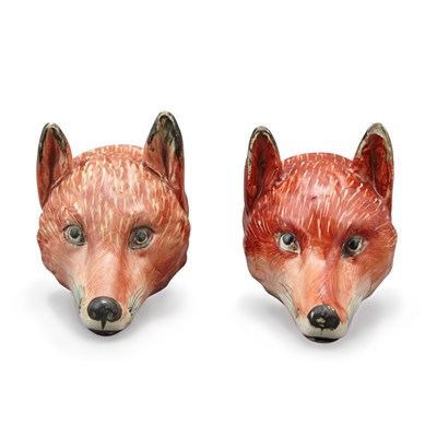 Lot 356 - Two English Creamware Fox-Form Stirrup Cups...