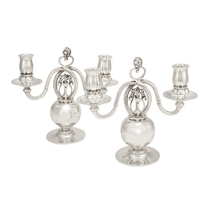Lot 224 - Pair of Georg Jensen Sterling Silver Two-Light...