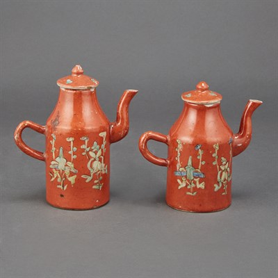 Lot 331 - Two Chinese Orange Glazed Porcelain Teapots...