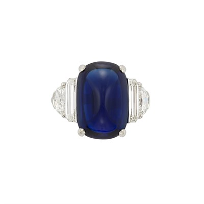 Lot 430 - Platinum, Cabochon Sapphire and Diamond Ring, Yard
