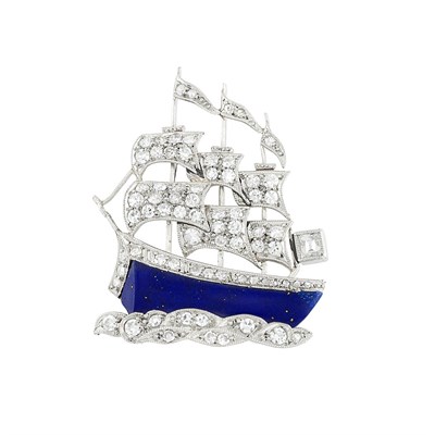Lot 233 - Platinum, Diamond and Lapis Pin