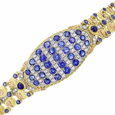 Lot 300 - Tricolor Gold, Sapphire and Diamond Bracelet