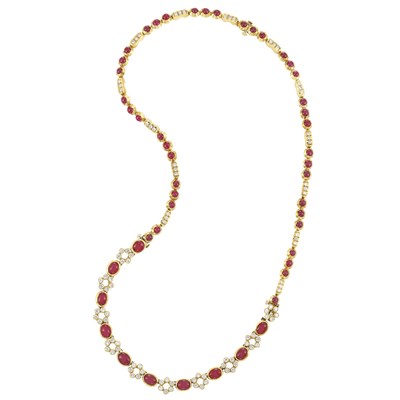 Lot 112 - Gold, Cabochon Ruby and Diamond Necklace/Bracelet Combination