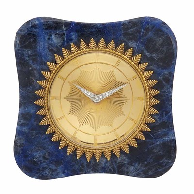 Lot 65 - Sodalite, Gold and Diamond Desk Alarm Clock, Van Cleef & Arpels, France