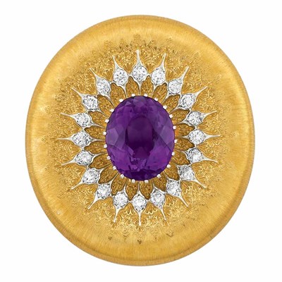Lot 182 - Two-Color Gold, Amethyst and Diamond Pendant-Brooch, Buccellati
