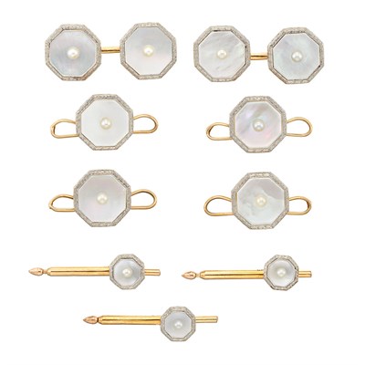 Lot 1428 - Gold, Platinum, Mother-of-Pearl and Seed Pearl Dress Set