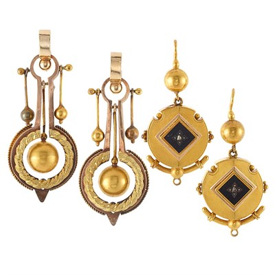 Lot 1292 - Two Pairs of Antique Gold Earrings