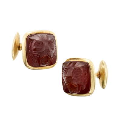 Lot 1159 - Pair of Gold and Carved Carnelian Cufflinks