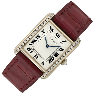 Lot 80 - Lady's White Gold and Diamond 'Tank' Wristwatch, Cartier, Paris