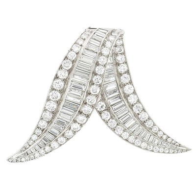 Lot 272 - Platinum and Diamond Ribbon Pendant-Brooch