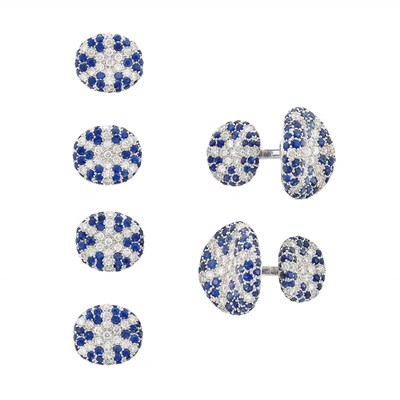 Lot 81 - White Gold, Sapphire and Diamond Dress Set