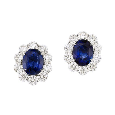 Lot 100 - Pair of Platinum, Sapphire and Diamond Earclips