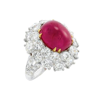 Lot 439 - Platinum, Cabochon Ruby and Diamond Ring
