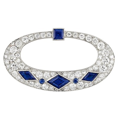 Lot 388 - Art Deco Platinum, Diamond and Sapphire Brooch, Cartier