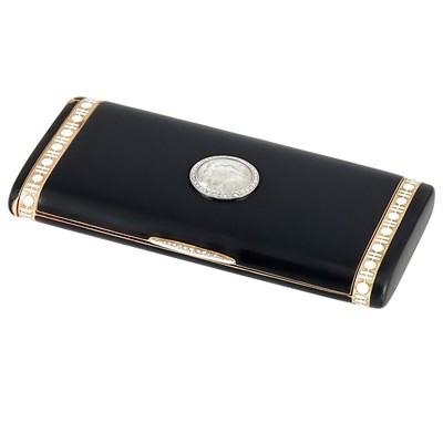 Lot 408 - Art Deco Gold, Platinum, Enamel, Reverse Crystal Intaglio and Diamond Case, Cartier