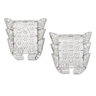 Lot 362 - Pair of Platinum and Diamond Clip-Brooches