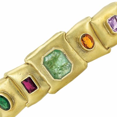 Lot 60 - Wide Gold and Gem-Set Bracelet, Ed Wiener