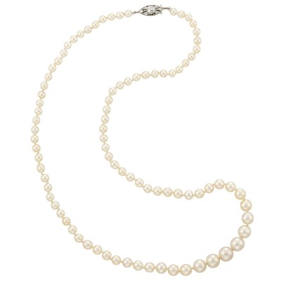 Lot 392 - Natural Pearl Necklace with Platinum and Diamond Clasp