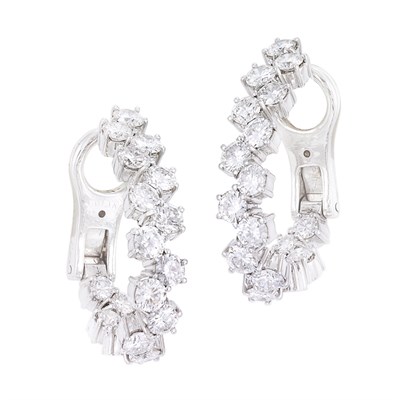 Lot 105 - Pair of Platinum and Diamond Hoop Earclips, Kutchinsky