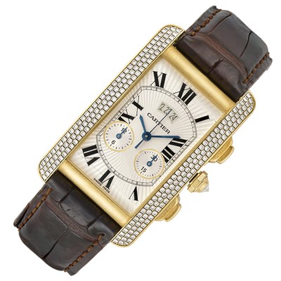Lot 322 - Gentleman's Gold and Diamond 'Tank Americaine' Chronograph Wristwatch, Cartier, Ref. 2568
