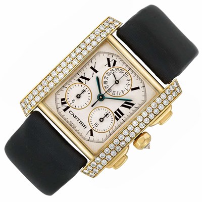 Lot 323 - Gentleman's Gold and Diamond 'Tank Francaise' Chronograph Wristwatch, Cartier, Ref. 1830