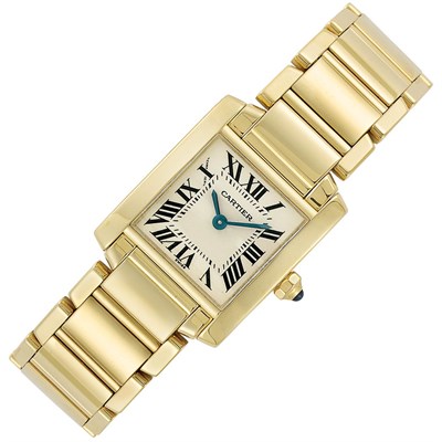 Lot 315 - Lady's Gold 'Tank Francaise' Wristwatch, Cartier, Ref. 2385