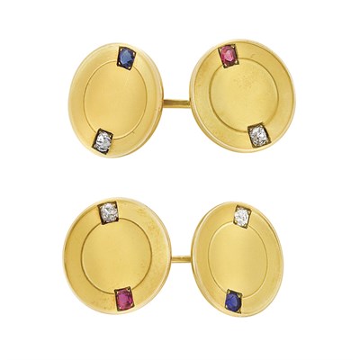 Lot 66 - Pair of Antique Gold, Diamond and Gem-Set Cufflinks