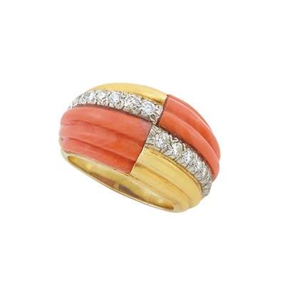 Lot 316 - Gold, Platinum, Fluted Coral and Diamond Ring, Kutchinsky