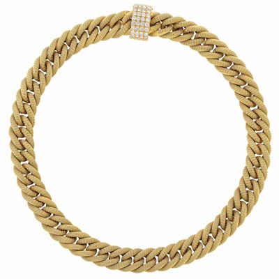 Lot 189 - Gold Link Necklace with Diamond Clasp