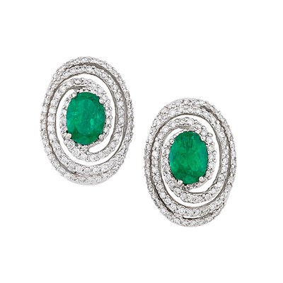 Lot 266 - Pair of White Gold, Emerald and Diamond Earclips