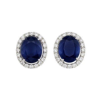 Lot 106 - Pair of White Gold, Sapphire and Diamond Earrings