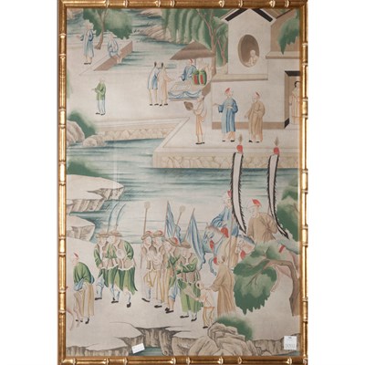Lot 266 - Pair of Framed Chinese Wallpaper Panels Height...