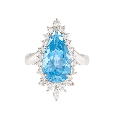 Lot 3279 - Platinum, Aquamarine and Diamond Ring