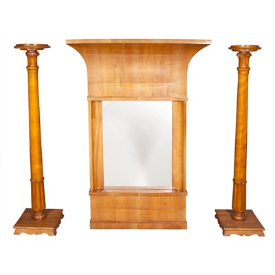 Lot 232 - Biedermeier Birch Mirror and a Pair of...